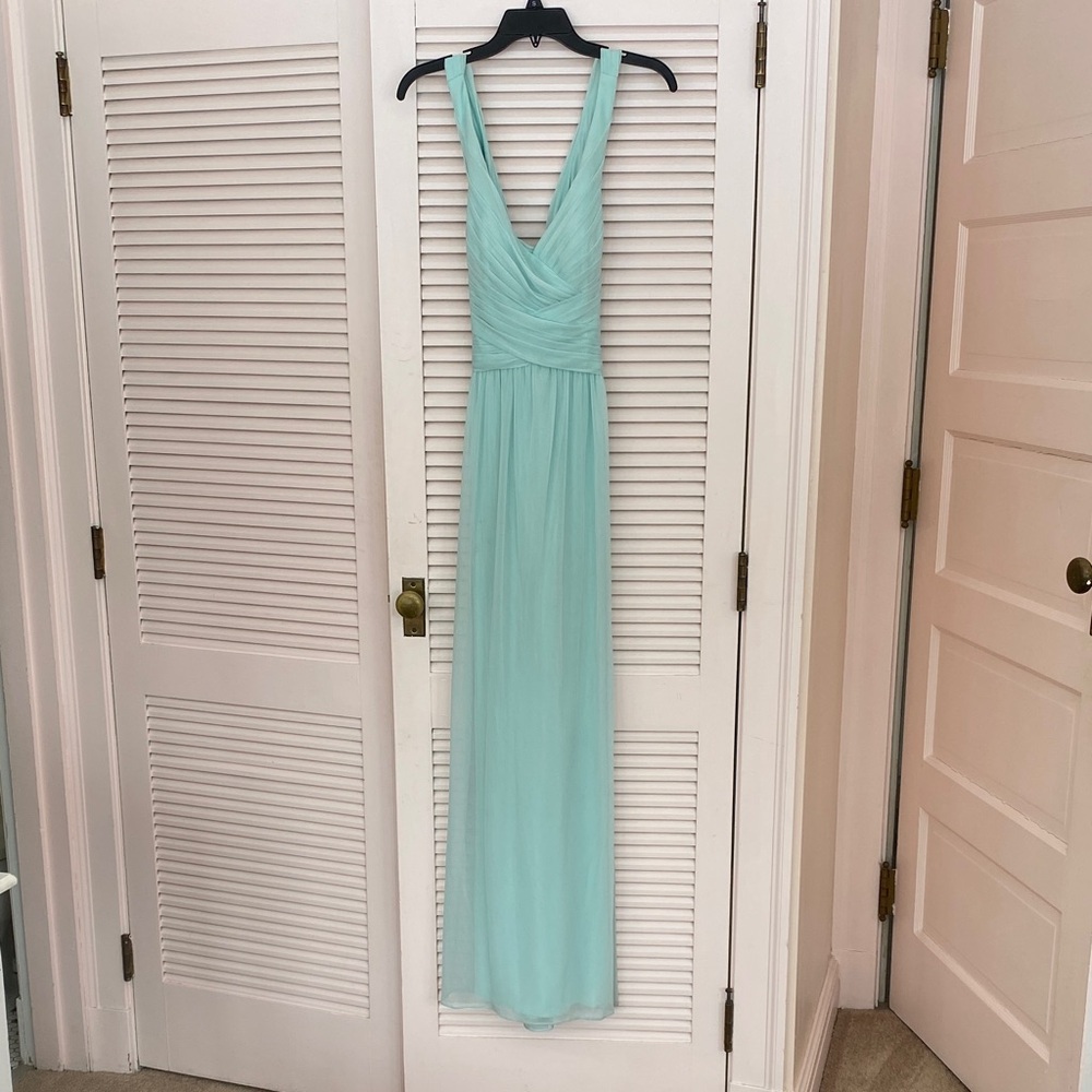 Bridesmaid dress - mint, teal, sage, blue. David’s Bridal.